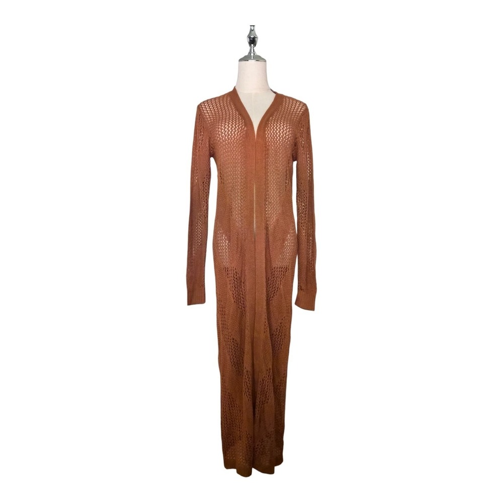 Daytrip Open‎ Knit Maxi Duster Cardigan Brown Boho Festival Beach Cover Up M